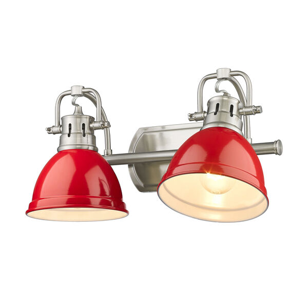 Duncan Pewter Two-Light Bath Vanity with Red Shades, image 3